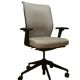 Office chair with wheels and mesh backrest.