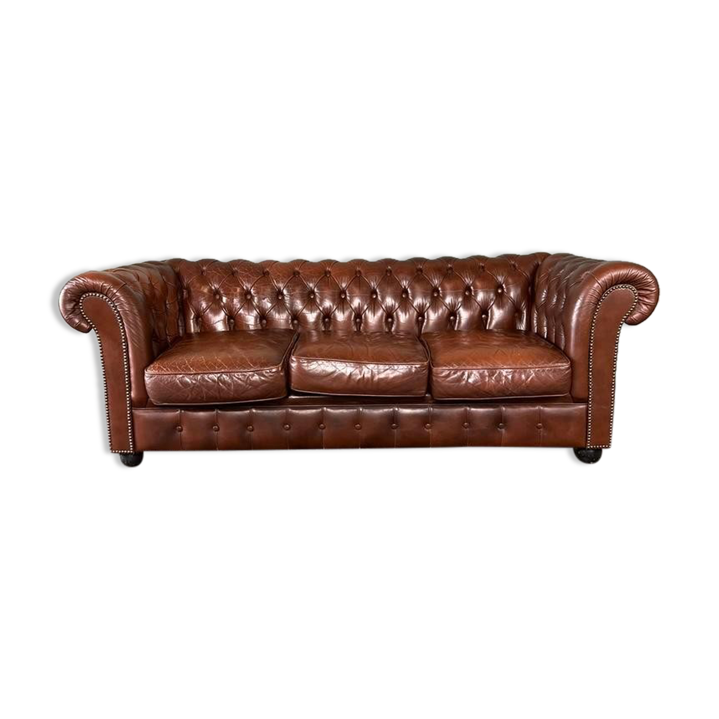 Chesterfield 3-seater calf leather sofa