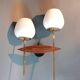 Applique à deux lumières en teck, laiton doré et opaline blanche Maison Lunel 1960.