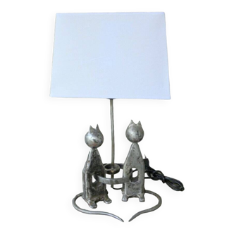 Lampe de table, - Couple de chats - signée -