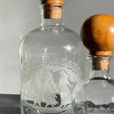 BOTTLES Engraved Glass and VINTAGE Wood