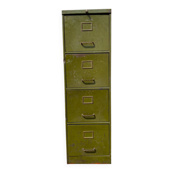 Casier métallique 4 tiroirs militaire ancien, archive, armoire, filièr