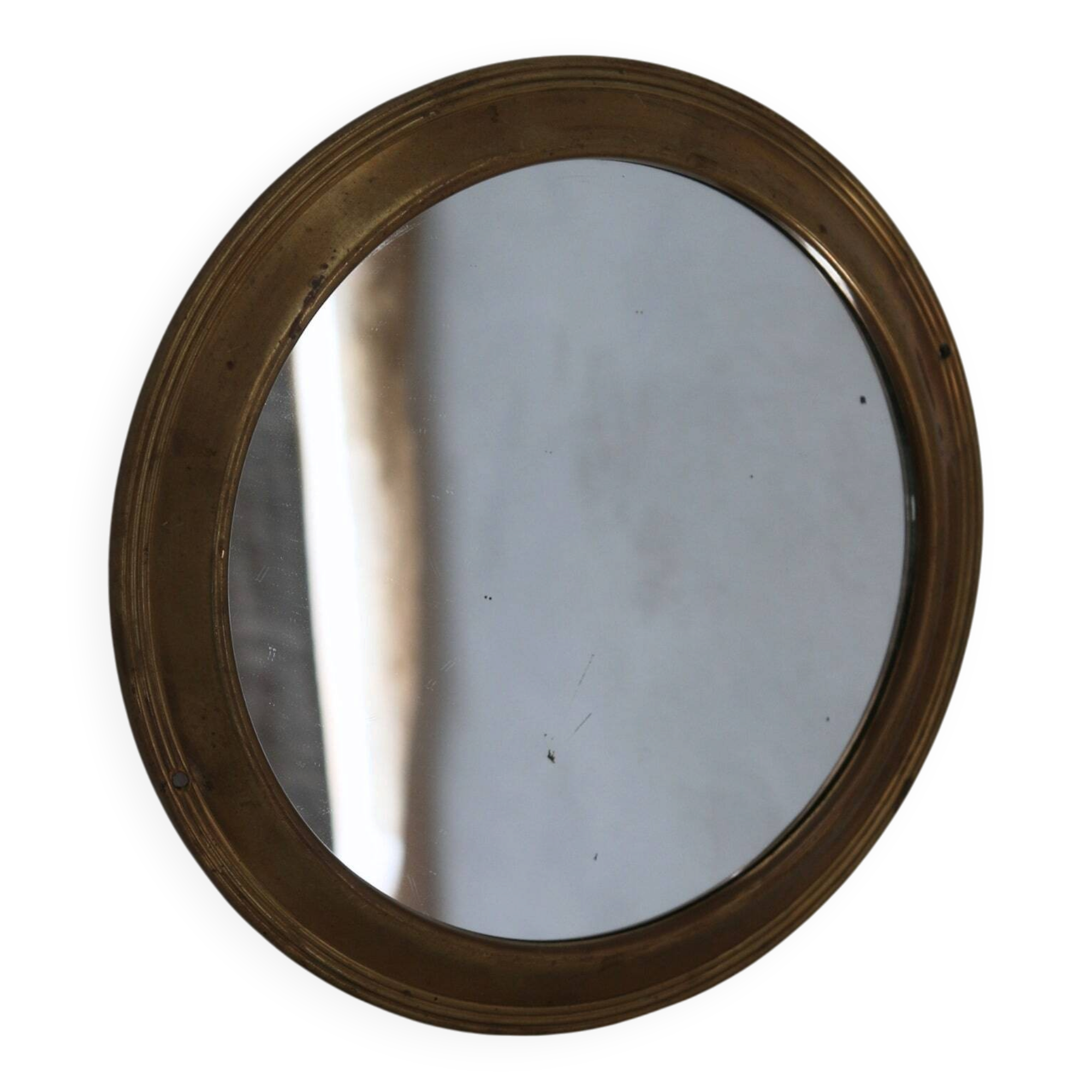 Antique round brass mirror