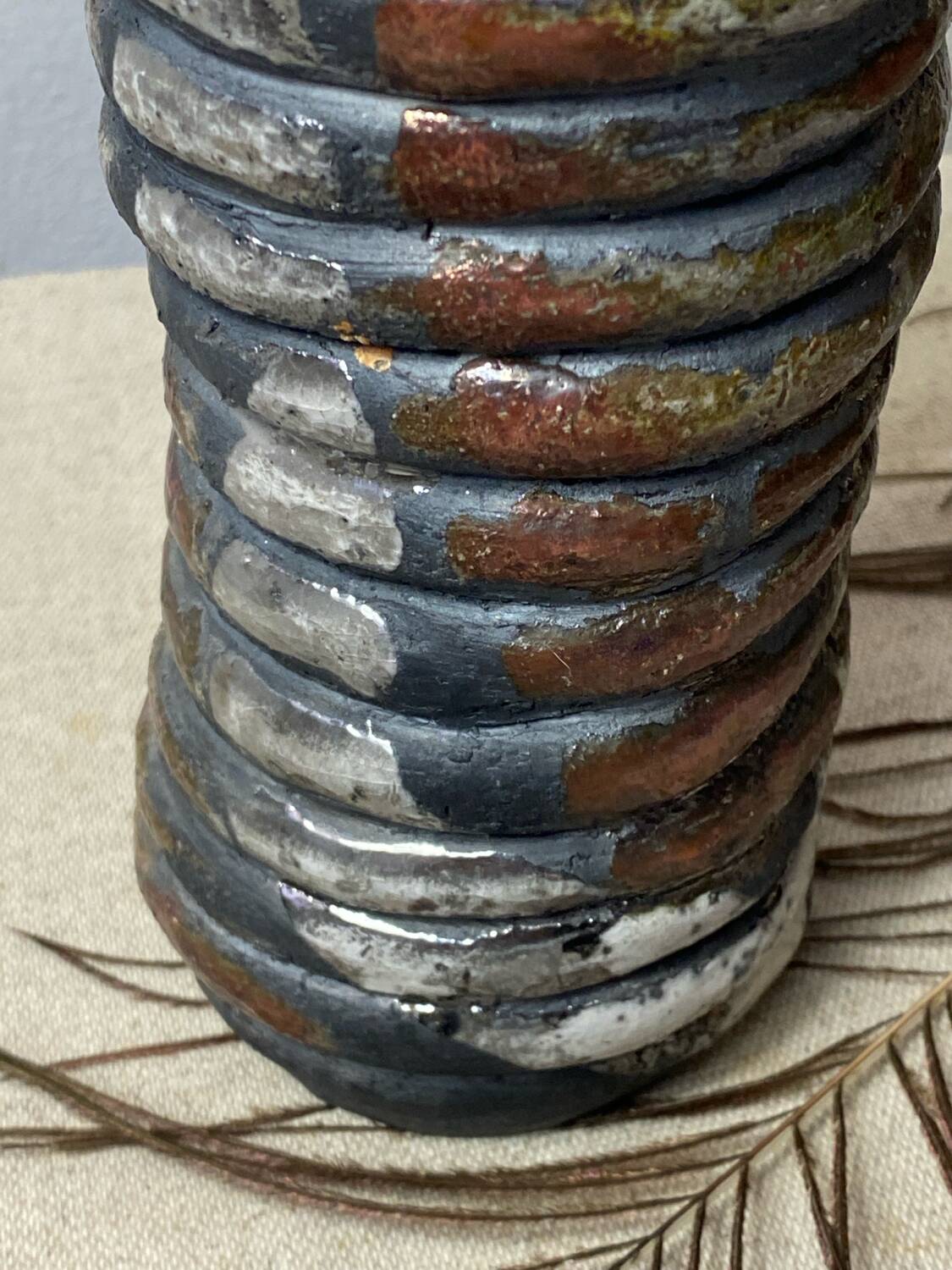 Raku ceramic tubular vase