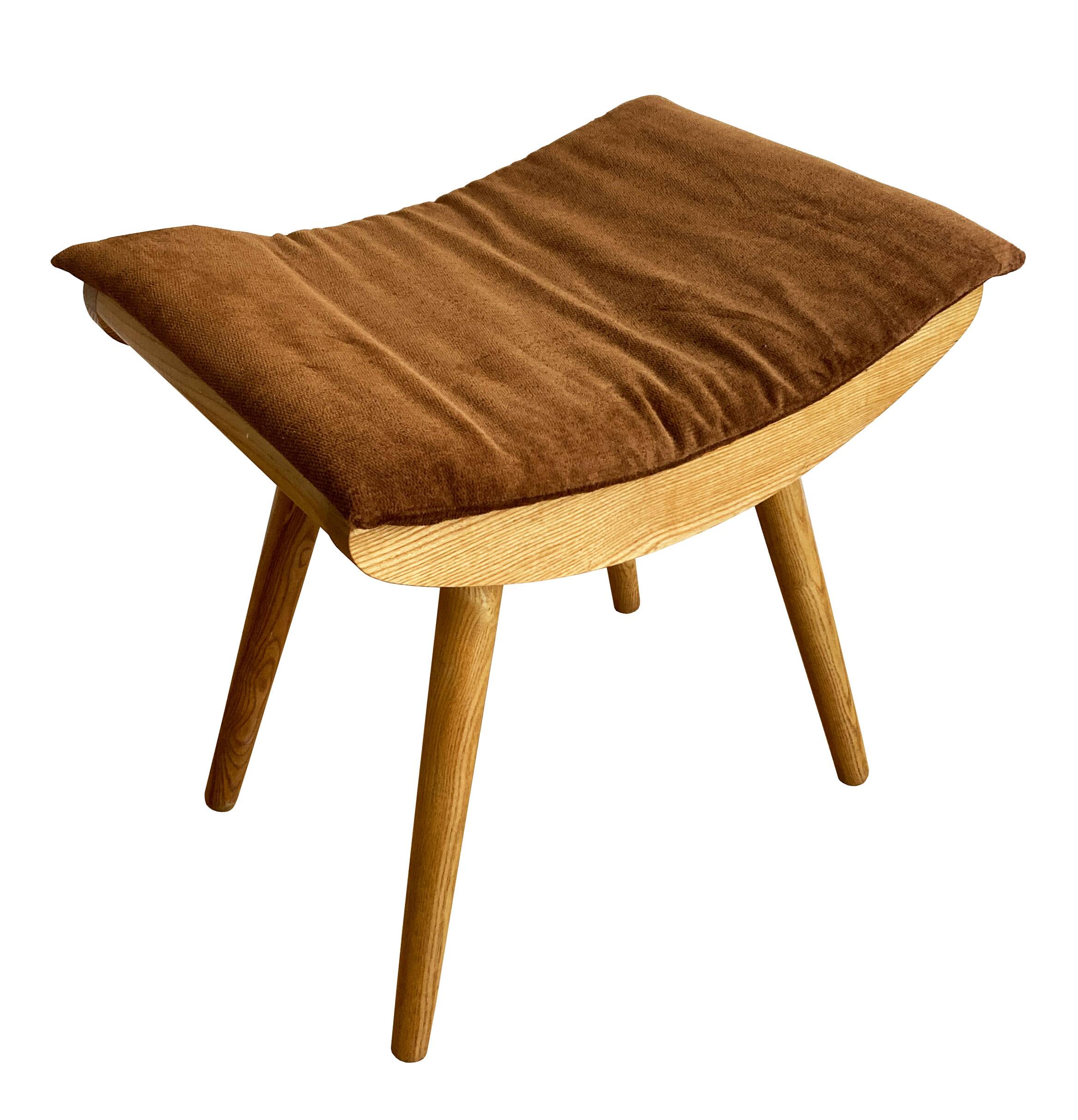 1970's Mid-Century Modern Beechwood Stool with New Upholstery