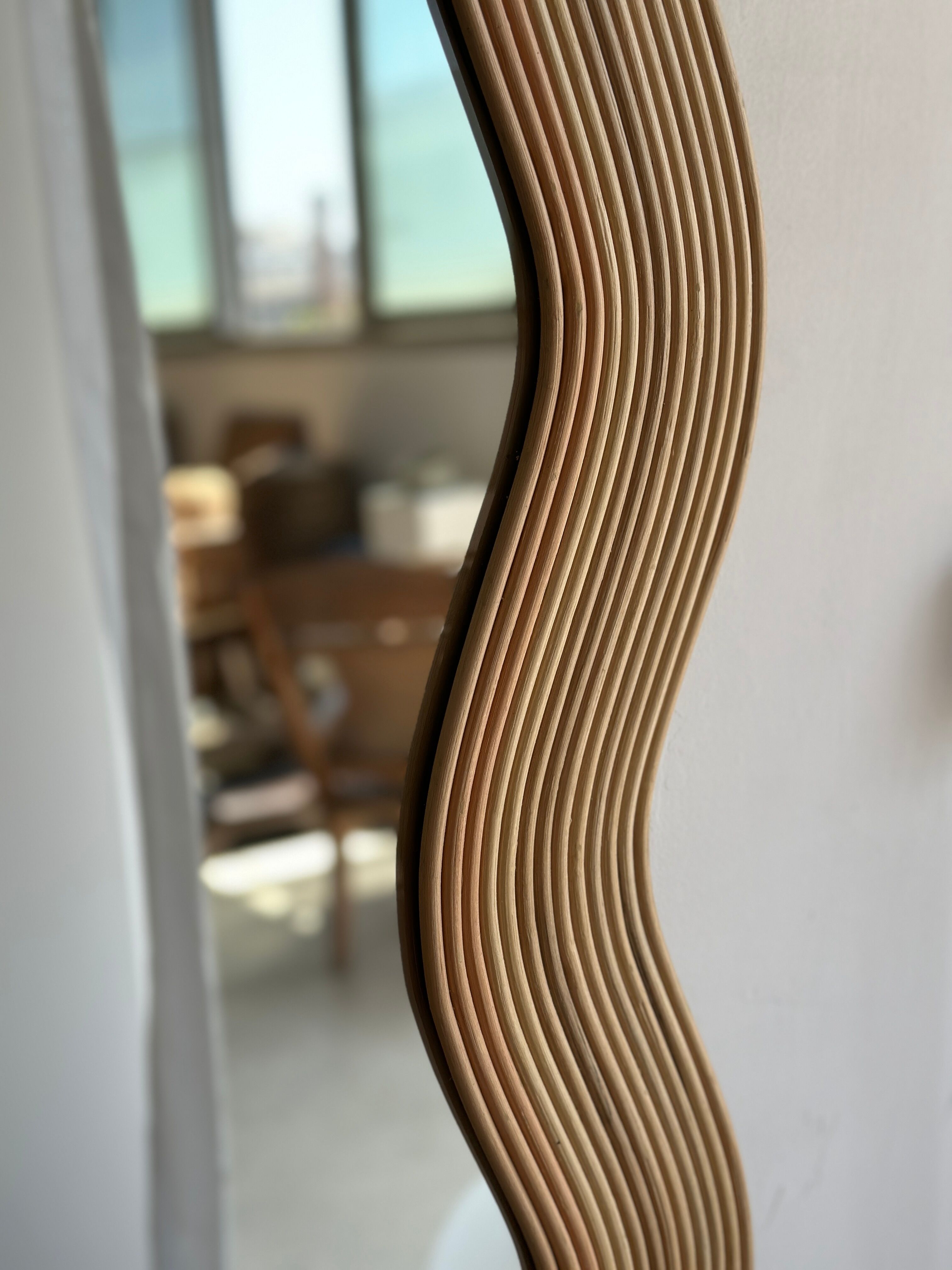 Zigzag rattan foot mirror H:182cm