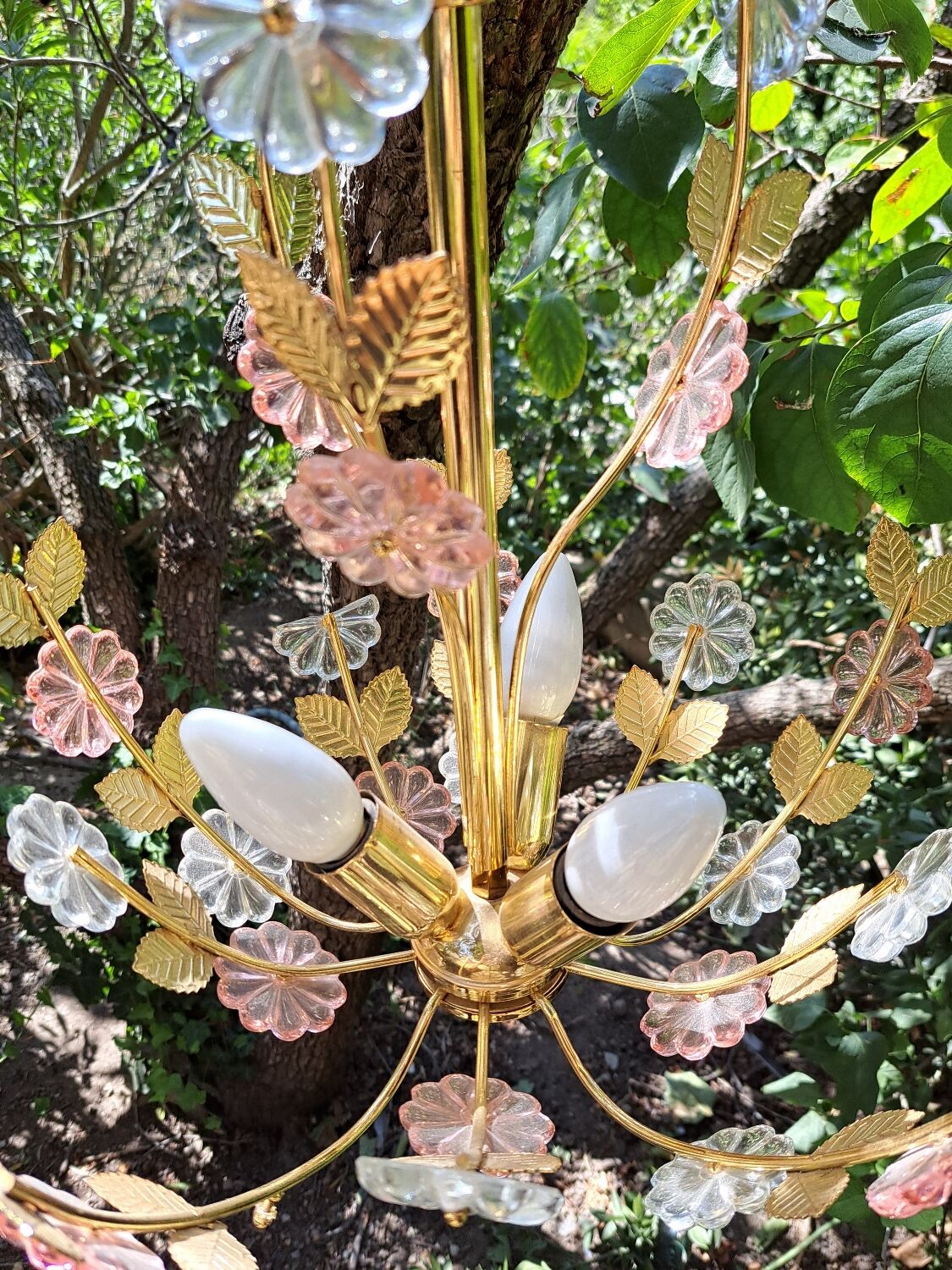 Glass flower chandelier 80s
