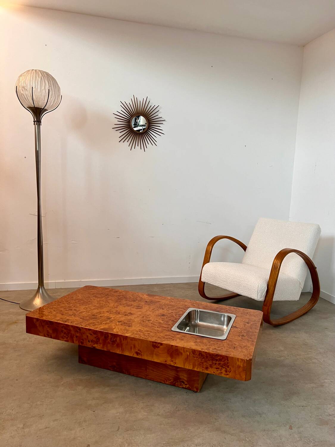 Italian design elm burl coffee table from the 70s Roche Bobois