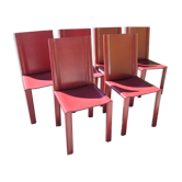 Set of 6 Coral chairs in Matteo Grassi burgundy leather, signed on the back