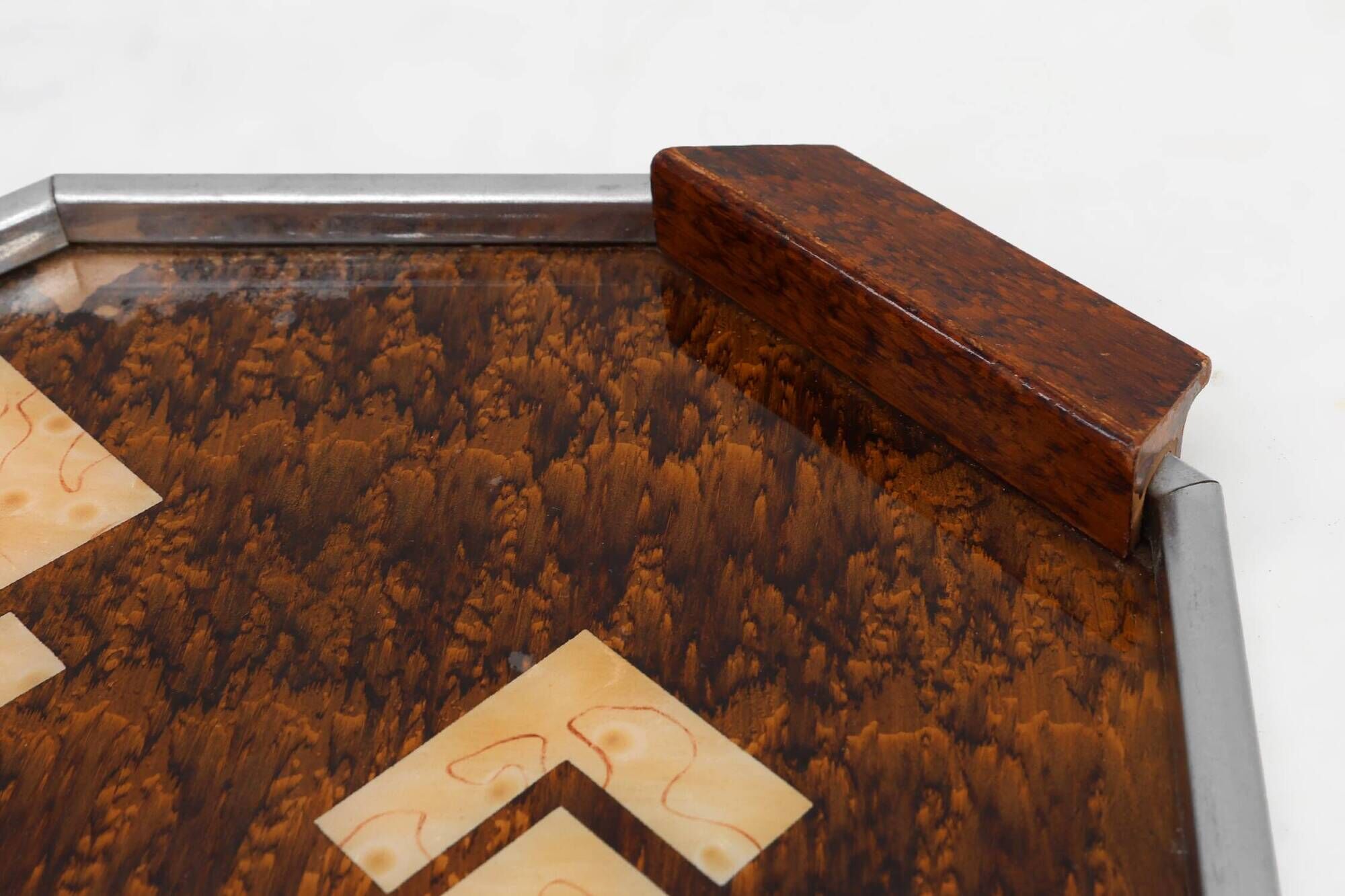 Art Deco Whiskey Tray in Metal and Wood, Belgium 1920s