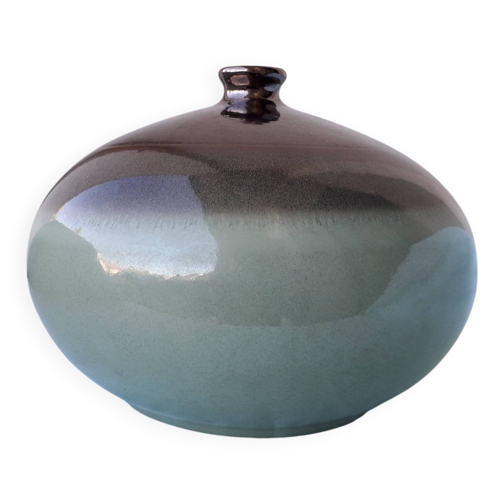 Green and brown ceramic vase