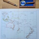 L'Océanie, carte Vintage, 1887, Authentique.