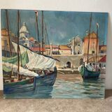 Painting of sailboats signed Francis Bott