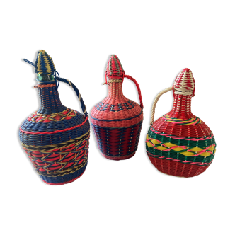 Trio of vintage scoubidou bottles