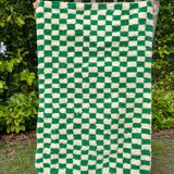 Moroccan Berber checkered carpet fir green and off-white
