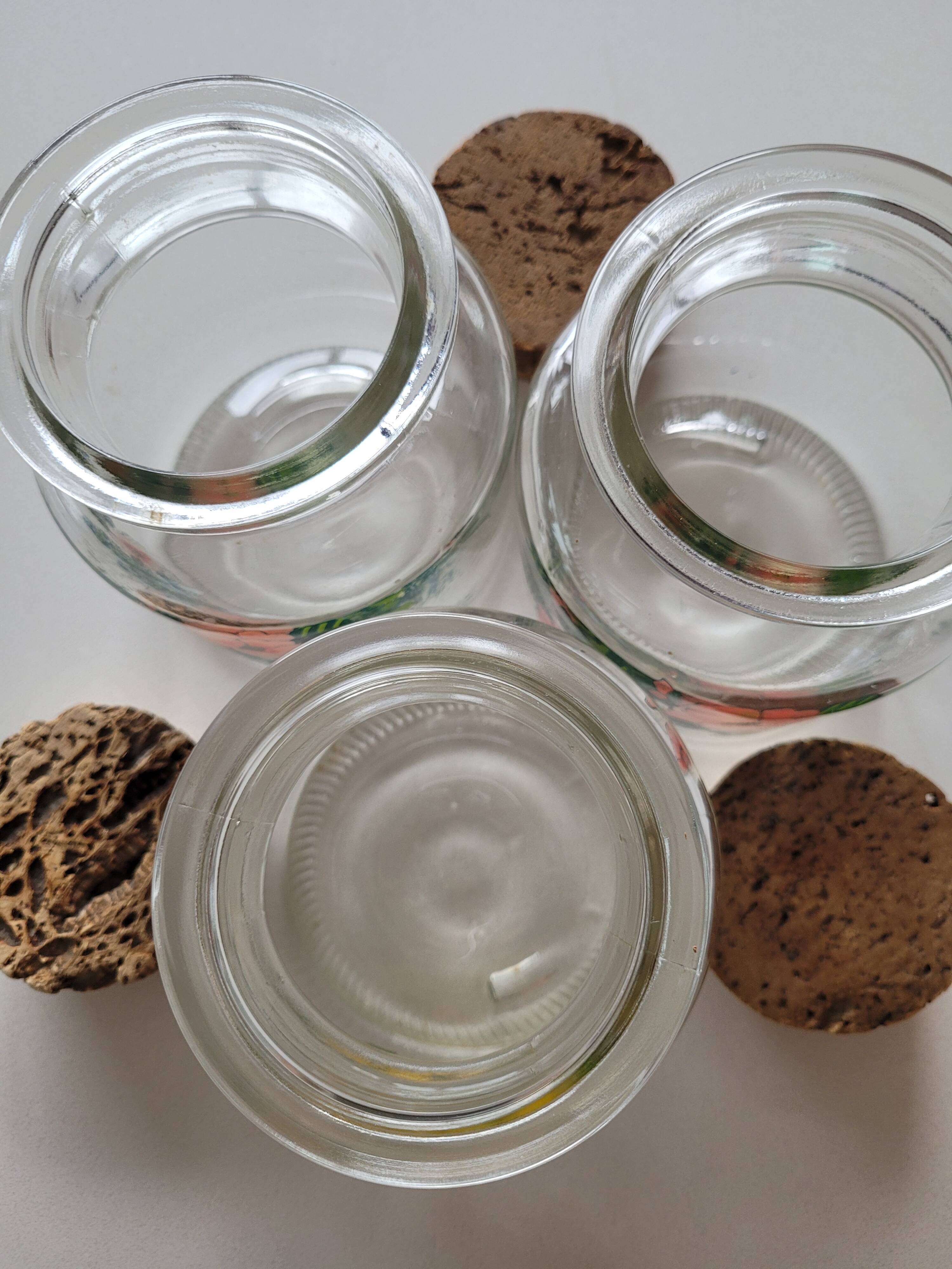 3 glass jars cork stopper