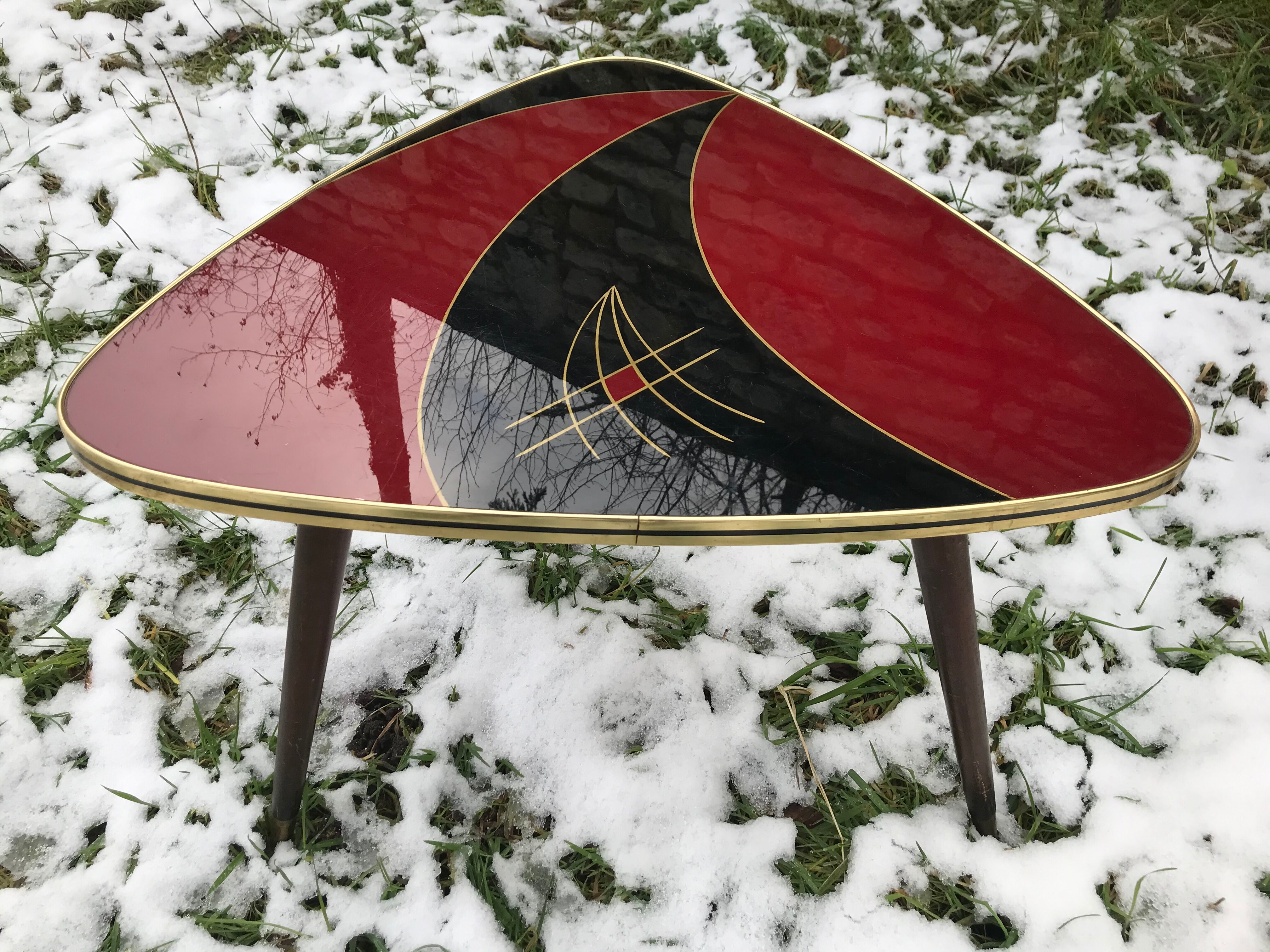Tripod tripod triangular tray table in vintage glass 50/60s