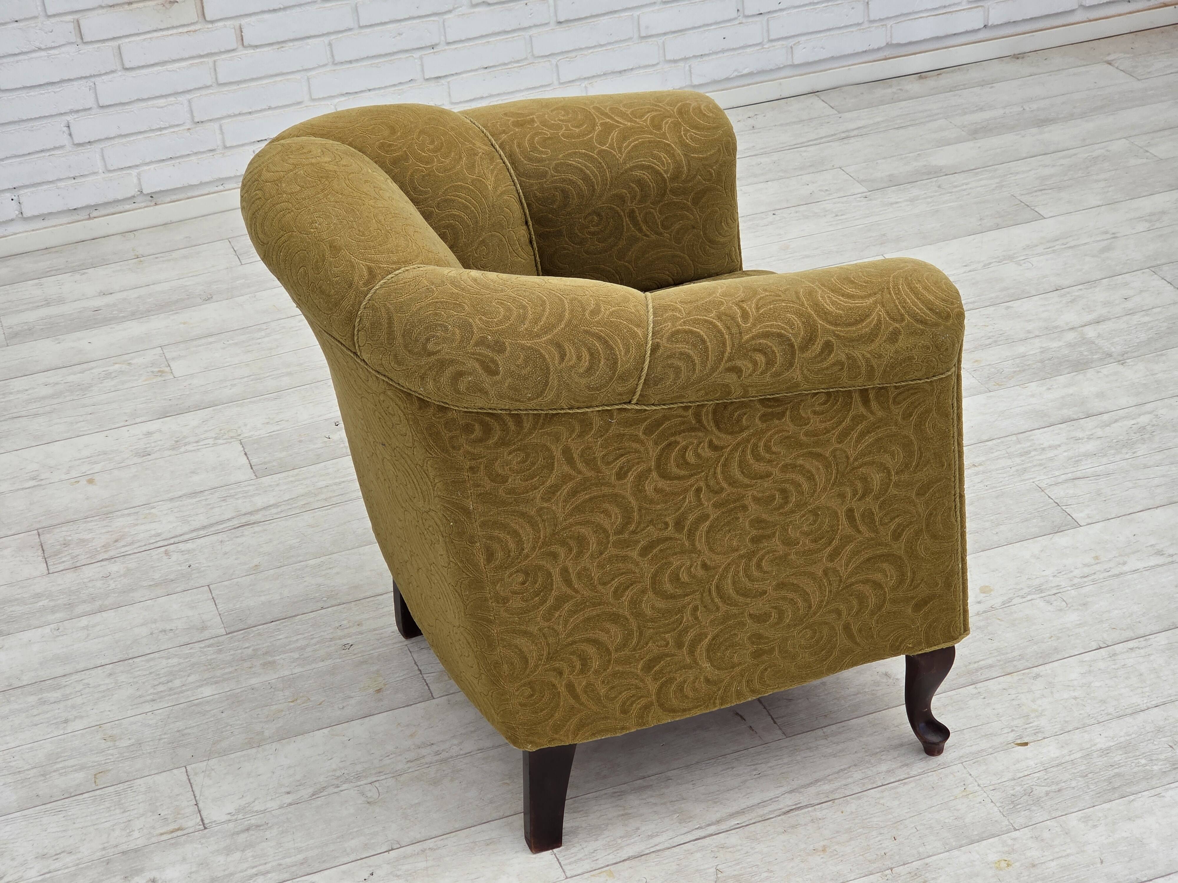 1950s, Danish relax armchair, light green furniture wool, oak wood.