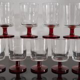 9 transparent Cavalier Luminarc glasses with red legs 70