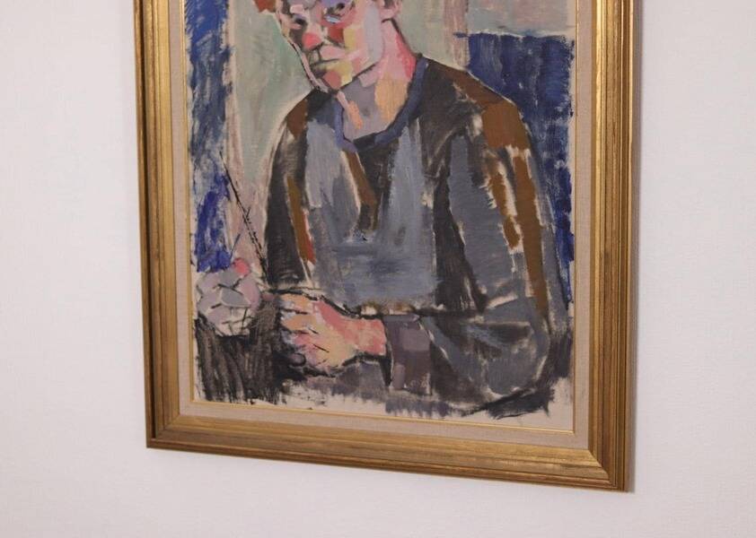 Original XL Swedish oil on canvas – portrait by Pär Thorell – dated 1955 – vintage & framed – 93 × 76 cm