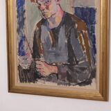 Original XL Swedish oil on canvas – portrait by Pär Thorell – dated 1955 – vintage & framed – 93 × 76 cm