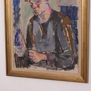 Original XL Swedish oil on canvas – portrait by Pär Thorell – dated 1955 – vintage & framed – 93 × 76 cm