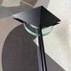 Vintage 1990s Fontana Arte Style Floor Lamp in Black Metal and Light Blue Glass