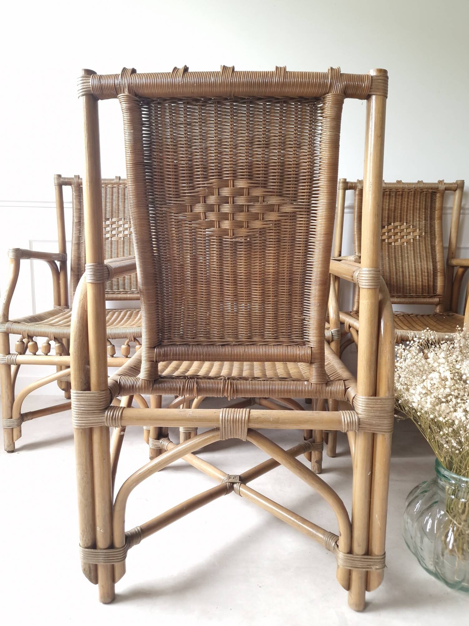 Set of 6 wicker armchairs