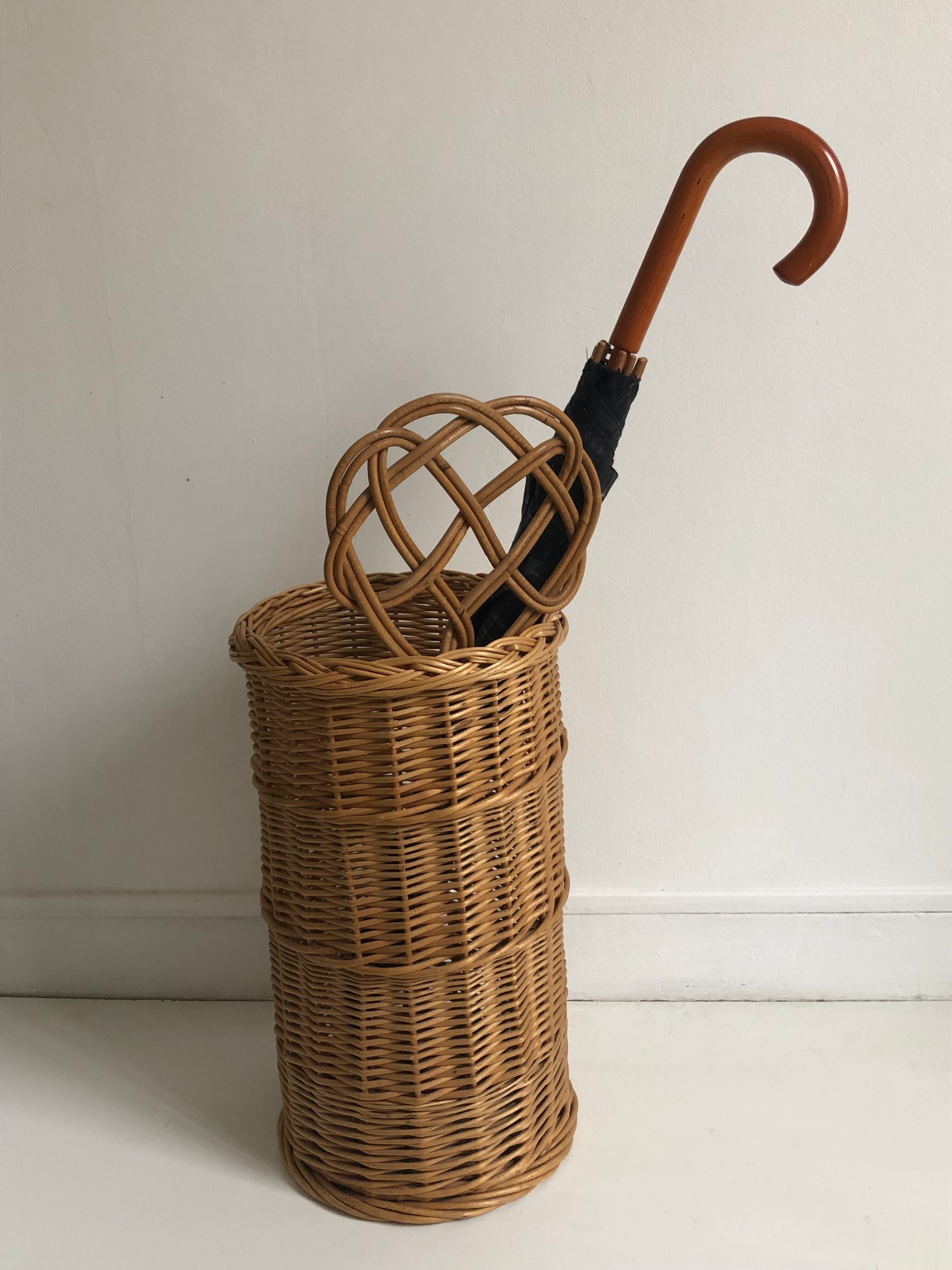 Umbrella holder, braided wicker