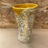 Antique vase pitcher vallauris fat lava ceramic yellow white foam #b479