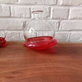 Vintage red designer glasses and carafe set, tumbler glass base