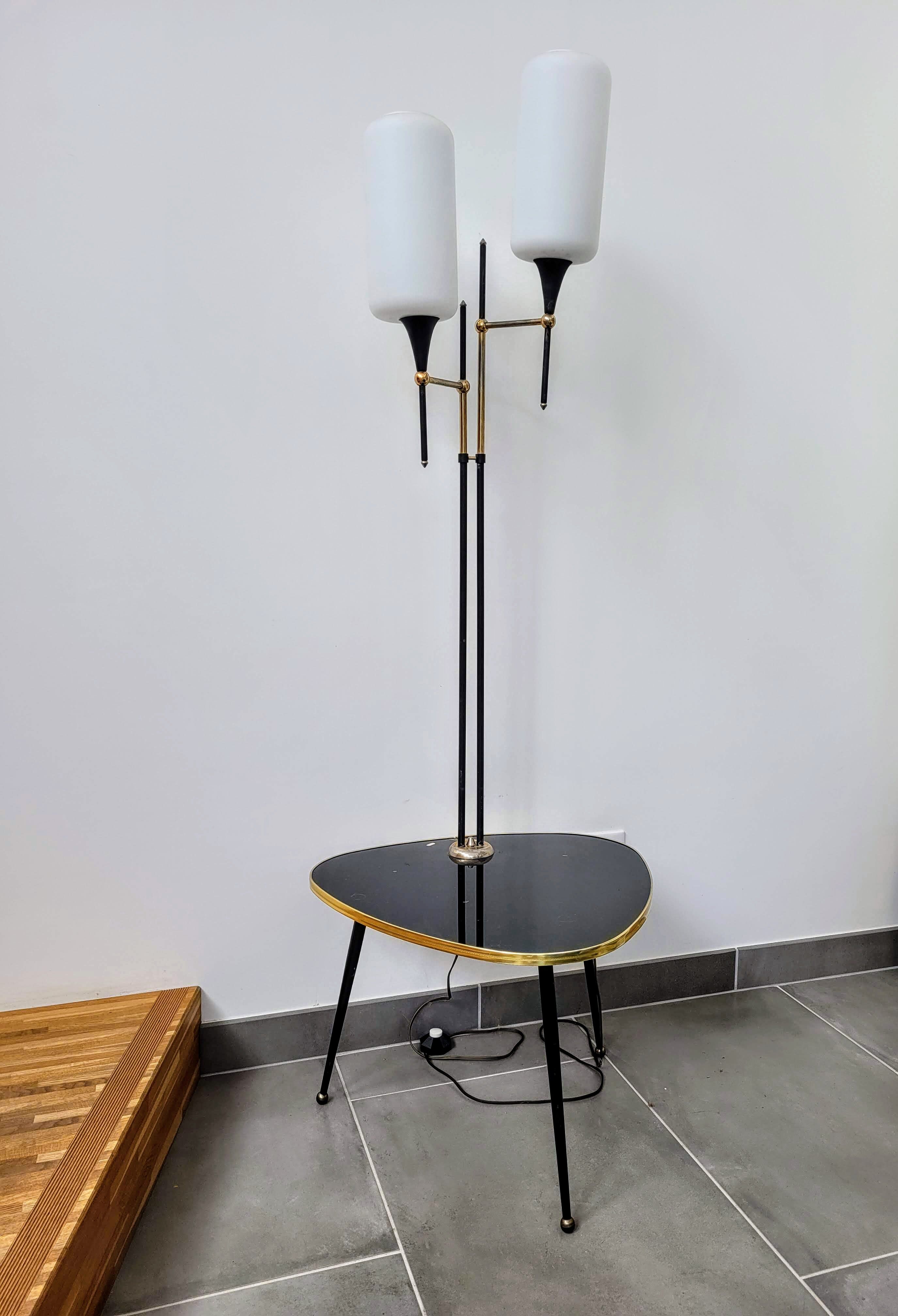 Floor lamp two glass globes and tablet