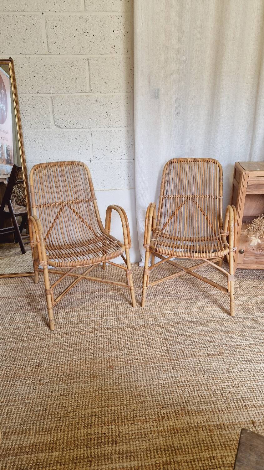 Pair of rattan armchairs