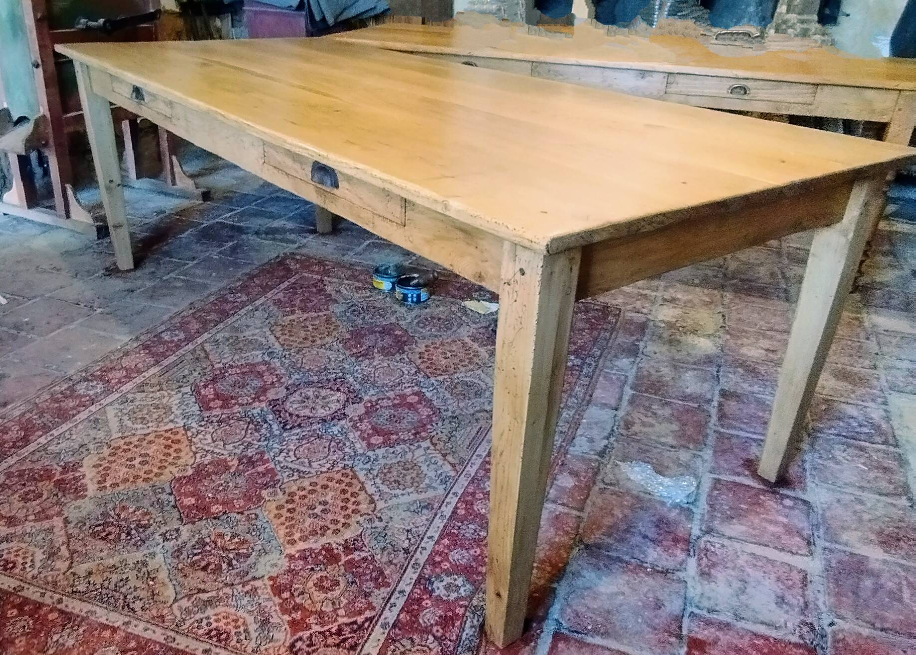 Table de ferme 230 x100 ,chêne clair patiné,