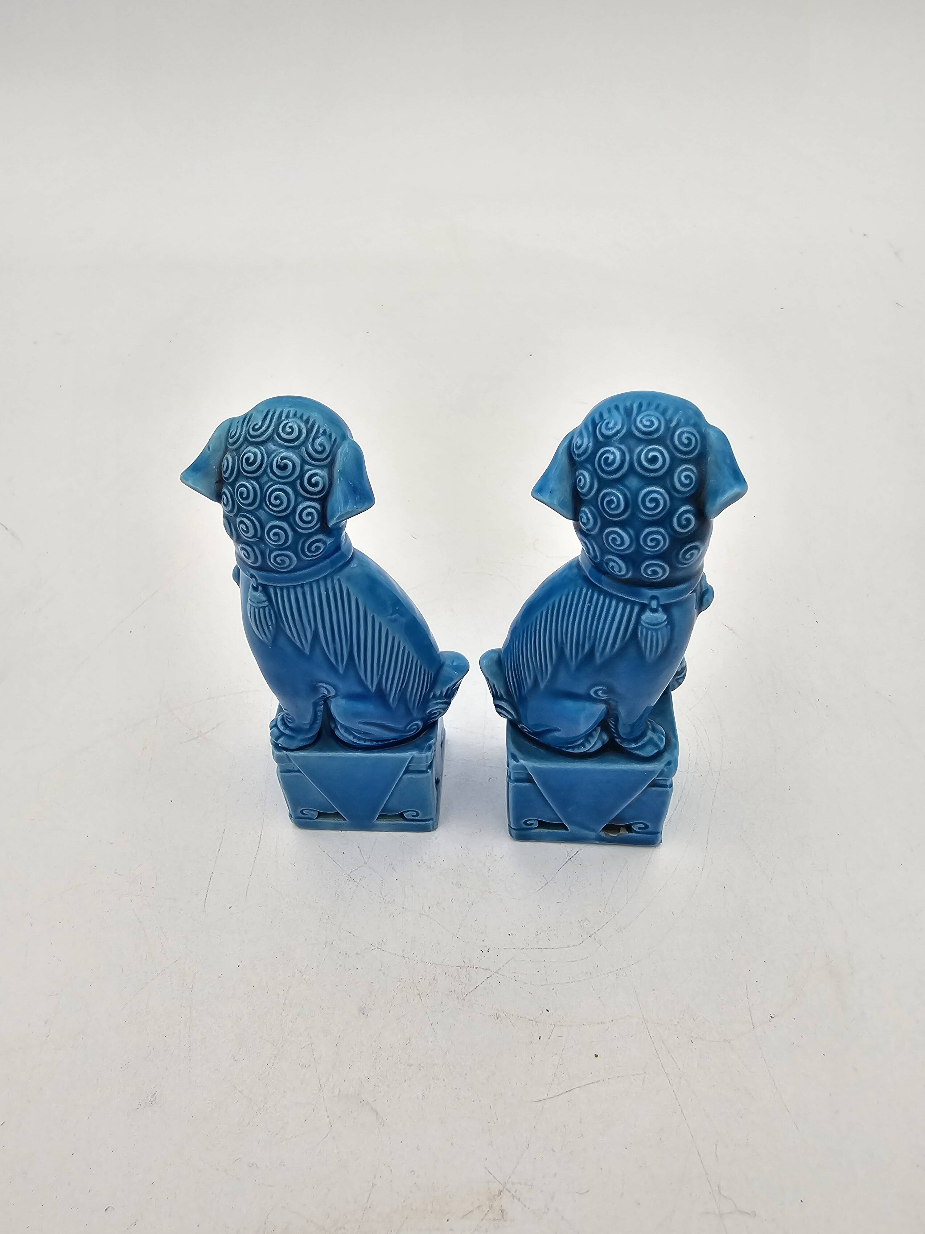 Pair of Chinese Foo Dog Dragon Statuettes 50's