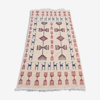 Tapis kilim beige à motifs multicolores fait main en pure laine