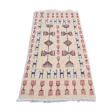 Tapis kilim beige à motifs multicolores fait main en pure laine
