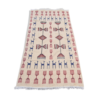 Tapis kilim beige à motifs multicolores fait main en pure laine