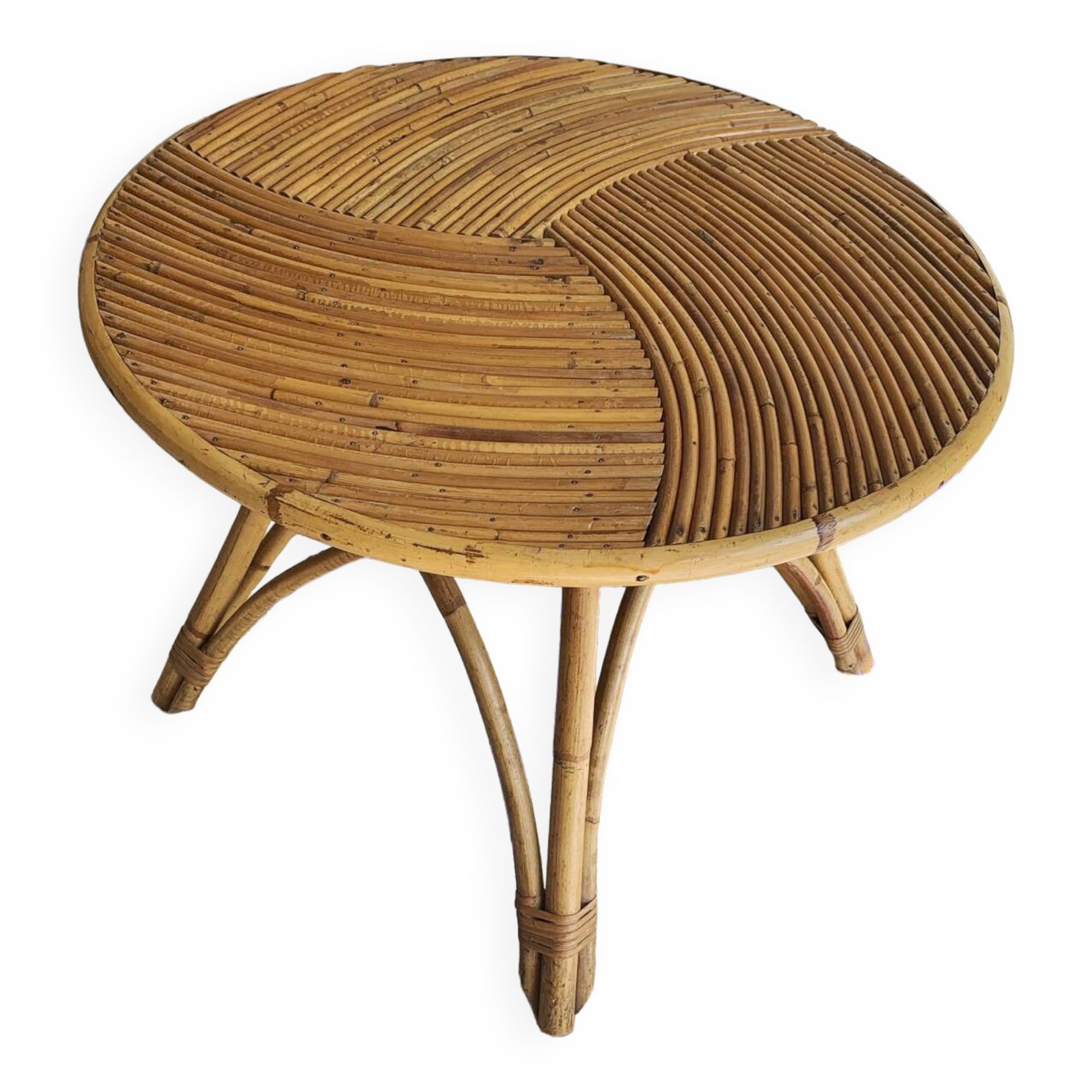 Vintage rattan and bamboo coffee table