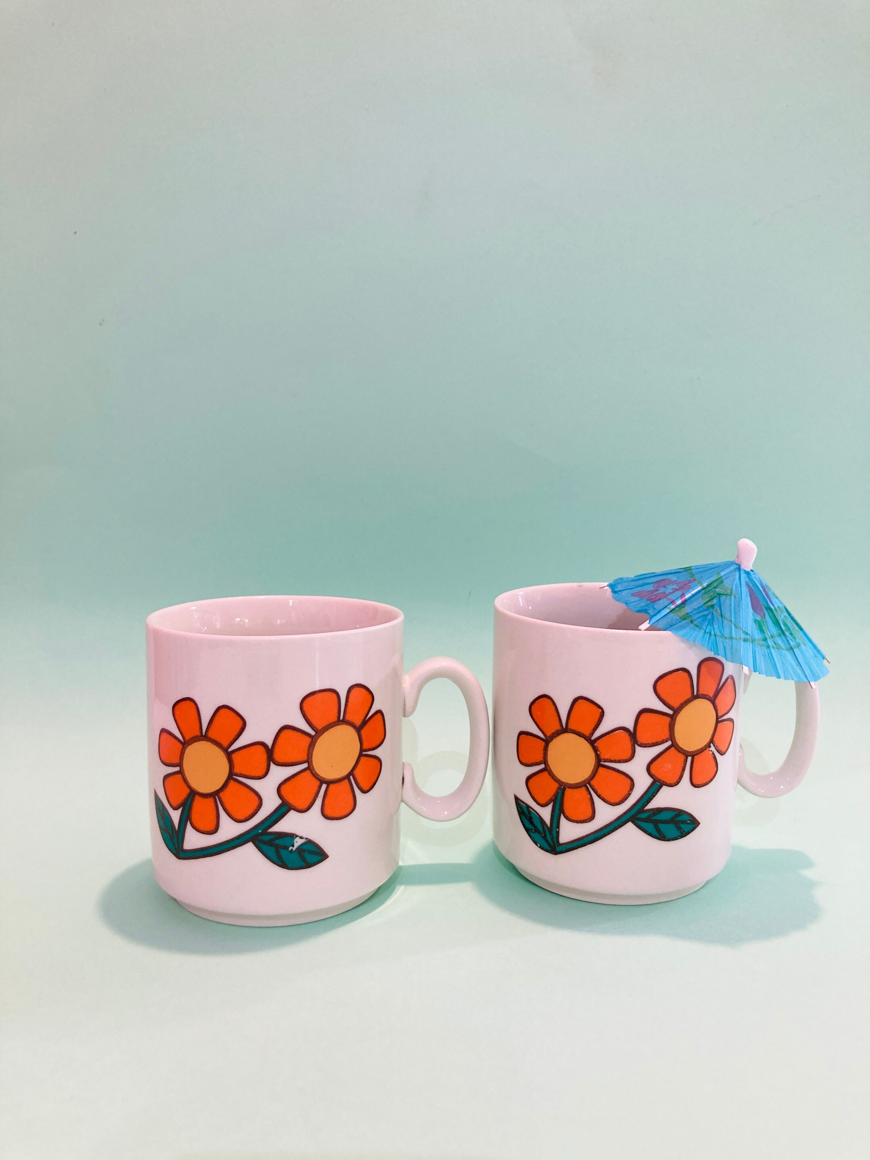 2 cups 70s weismann porzellan italy floral pattern orange