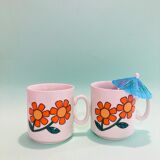 2 cups 70s weismann porzellan italy floral pattern orange