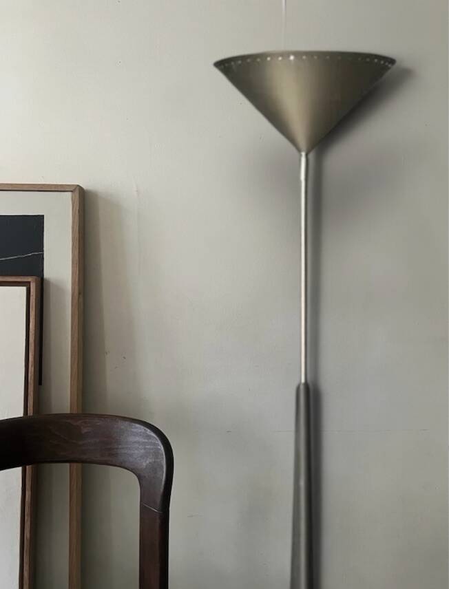 Vintage chrome metal cone floor lamp, adjustable, Ikea 1980.