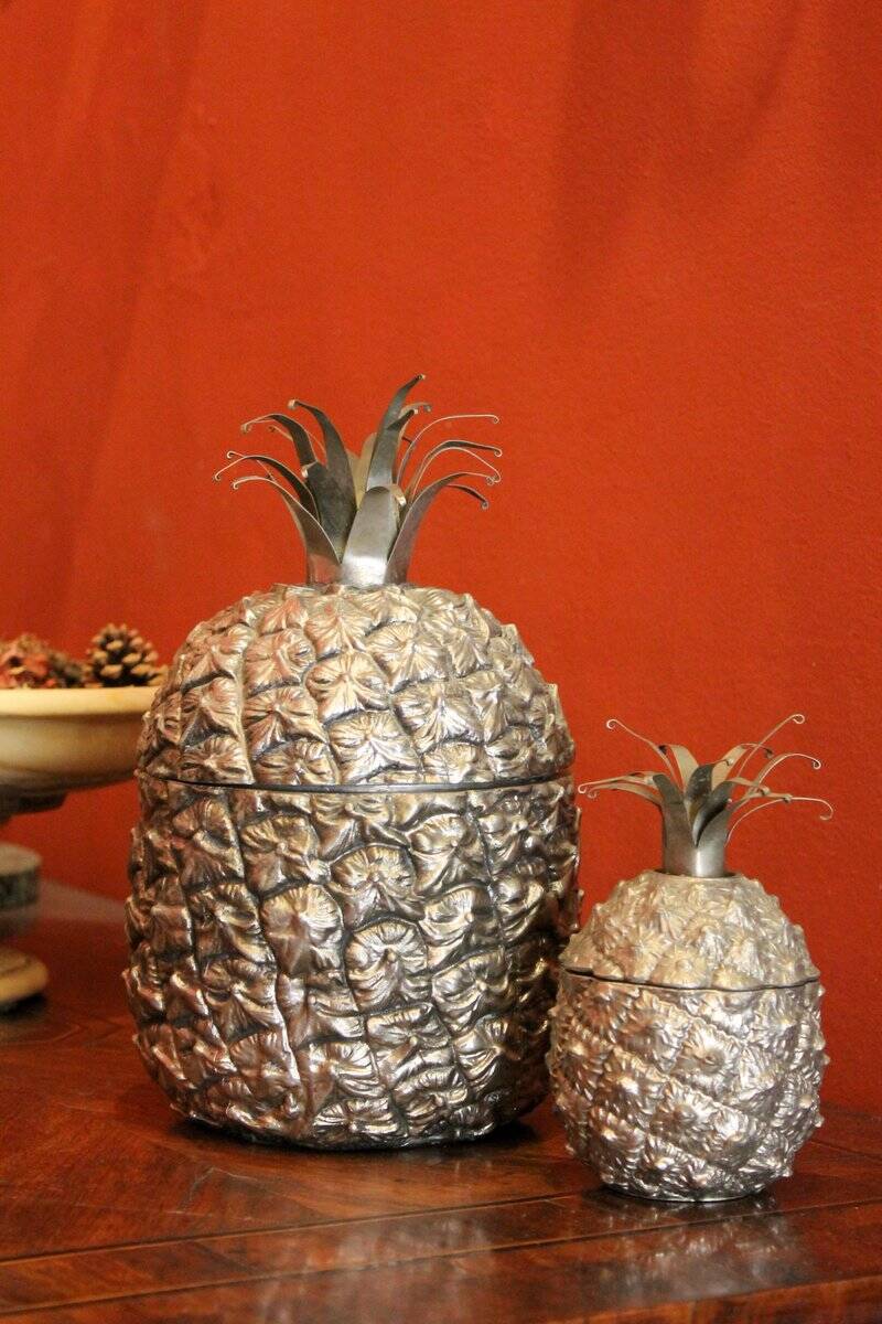 Mid-Century Modern Italian Silvered Pineapple Ice Bucket and Sugar Bowl, 1970s, Set of 2