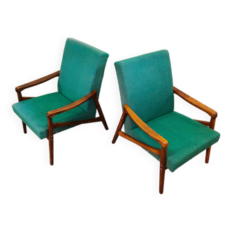 Early pair of Jiri Jiroutek armchairs for Interier Praha green stamped Ceskoslovensky Statni Film before 56