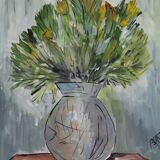 Watercolor 'Vase au Bouquet 1967' signed by BUAZAUX