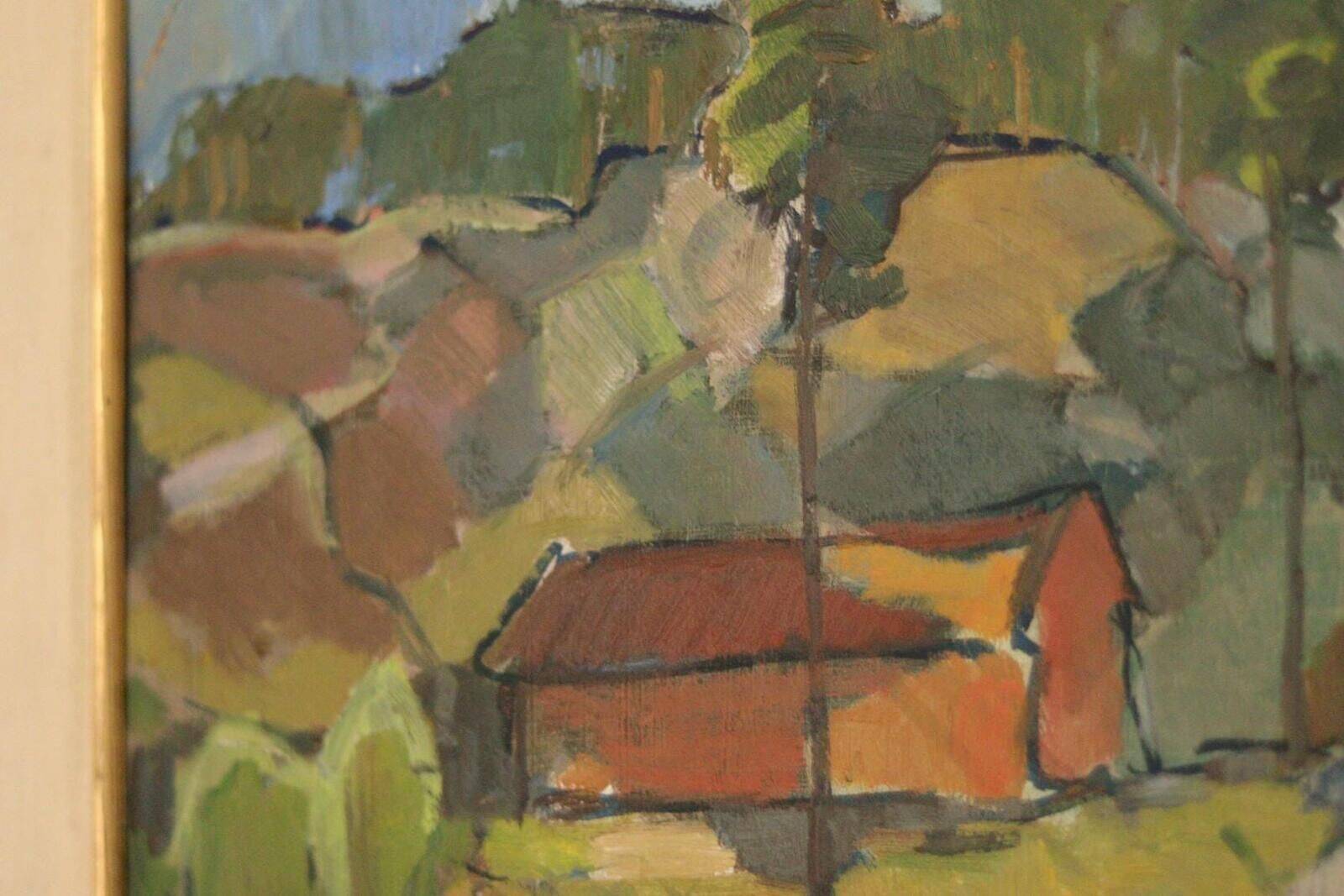 Original Swedish Oil On Panel – "Village" By Bertil Lundqvist – Signed – Vintage & Framed