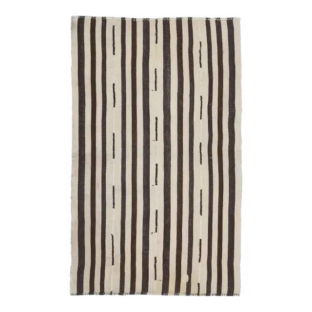 Vintage Turkish Hand-Knotted Wool Cotton Beige Kilim Area Rug 122x202