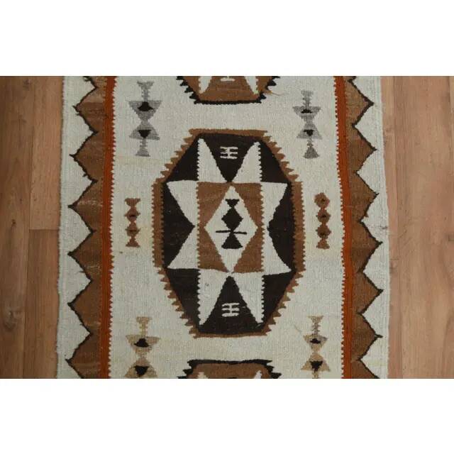 1970s Vintage Turkish Oushak Handmade Wool Cotton Beige Runner Rug 87x326