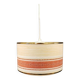 Hanging lamp with brass-coloured details, made of fabric with intact plastic bottom grille.