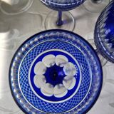 6 colored and engraved glass stemmed glasses